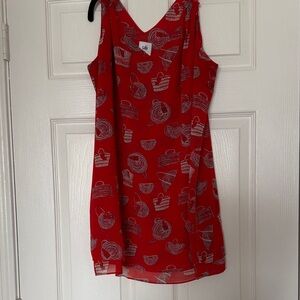 CAbi Red Blouse with White Pattern